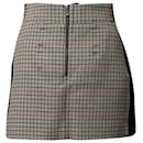 Maje Check Mini Skirt with Black Side Seam Panel in Beige Cotton