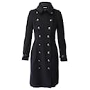 Burberry Double-Breasted Trench Coat with Leather Detail in Black Wool 