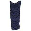 Diane Von Furstenberg Lelette Strapless Ruched Midi Dress in Navy Blue Silk