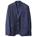 Versace Slim-Fit Striped Single Breasted Blazer in Navy Blue and White Cupro 