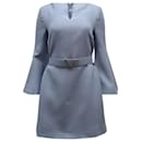 Valentino Crystal-embellished Belted Mini Dress in Light Blue Wool