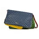 Dolce & Gabbana Mindy Blue Green Yellow Leather Zipper Pockets Shoulder Bag