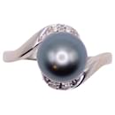 white gold ring 750%o with Tahitian pearl and diamonds - Autre Marque