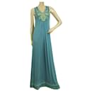 Ranna Gill Blue Turquoise Embroidered Bib Sleeveless Maxi Long Dress size S - Autre Marque