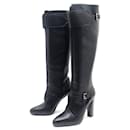 Hermes shoes 38.5 BUCKLE BOOTS HEELS IN BLACK LEATHER LEATHER BOOTS - Hermès