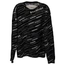 Balenciaga Logo All Over Crewneck Sweater in Black Print Wool