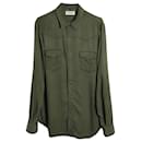 Saint Laurent Western Style Long Sleeve Shirt in Olive Lyocell
