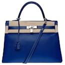KELLY HANDBAG 35 blue leather candy shoulder strap-101165 - Hermès