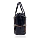 Black Leather Enamel Cage Round Bucket Bag Tote Handbag - Gucci