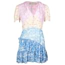 LoveShackFancy Bea Patchwork Floral Dress in Multicolor Silk