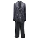Max Mara Striped Double-Breasted Suit Set in Dark Grey Linen