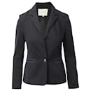 Maje Contrast Trim Tailored Jacket in Black Cotton