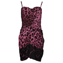 Minivestido con drapeado en la parte delantera de leopardo de Dolce & Gabbana en algodón y seda con estampado rosa