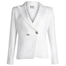 Pierre Balmain Peak Lapel Double-Breasted Blazer in White Cotton