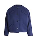Balenciaga Multi-Pocket Front Button Evening Jacket in Blue Wool