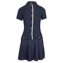 Sandro Paris Pleated Skirt Mini Dress in Navy Blue Polyester