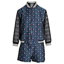 Anna Sui Printed Jacket and Shorts Set in Navy Blue Polyester