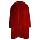 Sandro Dicker langer Mantel aus rotem Kunstpelz-Polyester