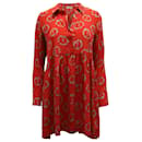 Sandro Paris Long Sleeve Mini Shift Dress in Red Print Silk