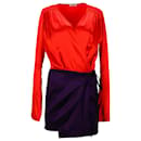 The Attico Colorblock Wrap-Style Mini Dress in Red-Blue Acetate - Autre Marque