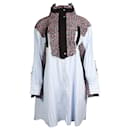 Sacai Hemd-Minikleid mit Tweedbesatz aus blauer Wolle