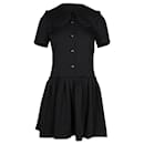 Sandro Pleated Twill Mini Dress in Black Polyester