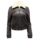 Blouson Moto Sandro Paris en Cuir Marron