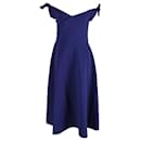 Saloni Ruth Off The Shoulder Neoprene Midi Dress in Blue Polyester - Autre Marque