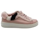 Prada Shearling-Trimmed Sneakers in Pink Leather