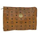 MCM Vicetos Logogram Clutch Bag PVC Leather Brown Auth bs4762