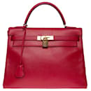 KELLY HANDBAG 32 turned shoulder strap in red courchevel leather-101148 - Hermès