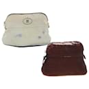 HERMES Bolide Pouch Canvas 2Set Beige Vino Rosso Auth bs4779 - Hermès