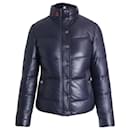 Perfect Moment Quilted Puffer Jacket in Navy Blue Lambskin Leather - Autre Marque