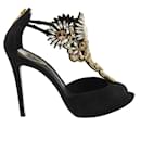 Rene Caovilla Crystal-Embellished High Heel Sandals in Black Suede