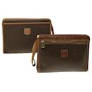 CELINE Macadam Canvas Clutch Bag PVC Leather 2Set Brown Auth fm2235 - Céline