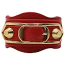 Balenciaga Gold Tone Studded Giant Arena Bracelet in Red Leather