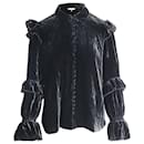 Viktorianische Bluse mit Rüschen aus schwarzem Samt - Frame Denim