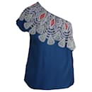 Peter Pilotto One Shoulder Embroidered Top in Blue Viscose
