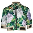 Dolce & Gabbana Hydrangea Print Bomber Jacket in Green Silk