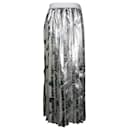 MSGM Pleated Floral Maxi Skirt in Metallic Silver Polyester - Msgm