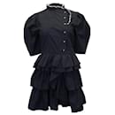 Ulla Johnson Linnea Tiered Embroidered Mini Dress in Black Cotton