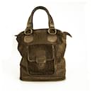 Celine Monogram Brown Suede Shiny Leather Top Handles Grab bag Handbag - Autre Marque