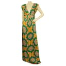 T - Bags Los Angeles Floral Yellow Teal Jersey Open Back Maxi Dress talla M - Autre Marque
