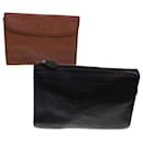 Burberrys Clutch Bag Leather 2Set Brown Black Auth bs4863 - Autre Marque