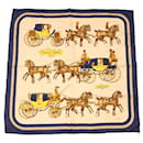 HERMES CARRE 90 COACH�•SADDLE Scarf White Navy Auth ar9254 - Hermès