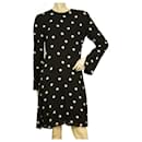 Saint Laurent black viscose long-sleeve polka-dot Crêpe mini dress