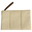 Callista Crafts off white leather with brown braided wristlet clutch bag handbag - Autre Marque