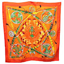Hermès Daimyo Princes du Soleil Levant 90 Scarf in Orange Silk