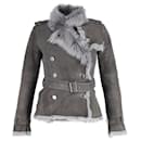 Burberry Short Shearling Trench Coat in Grey Lambskin Leather