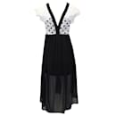 Sandro Paris Lace Trim Midi Dress in Black and White Polyester